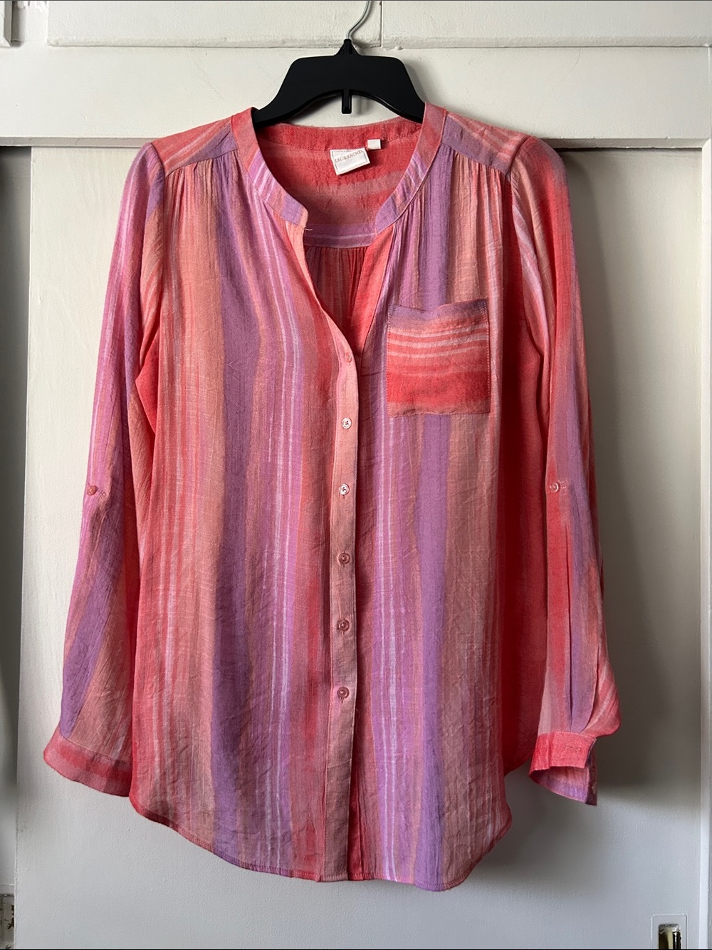 Zac & Rachel Coral and Lavender Striped Button-Down Shirt